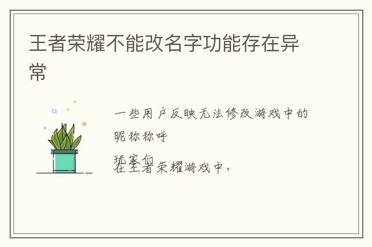 王者荣耀不能改名字功能存在异常