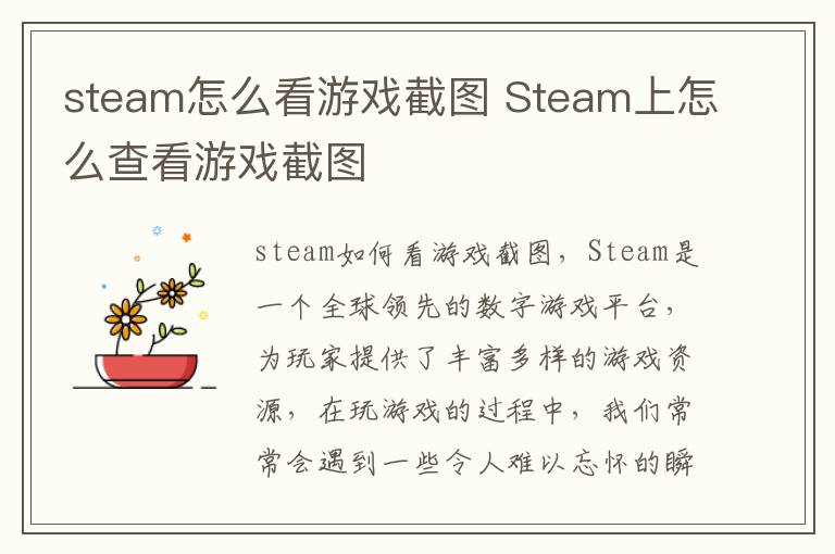 steam怎么看游戏截图 Steam上怎么查看游戏截图