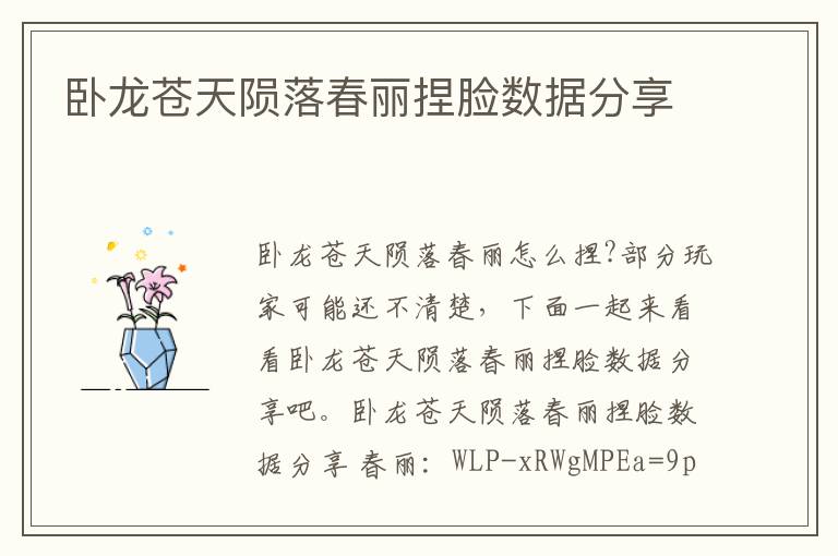 卧龙苍天陨落春丽捏脸数据分享