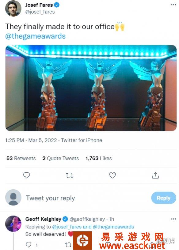 《双人成行》制作人“暴躁老哥”终于收到了3座TGA奖杯