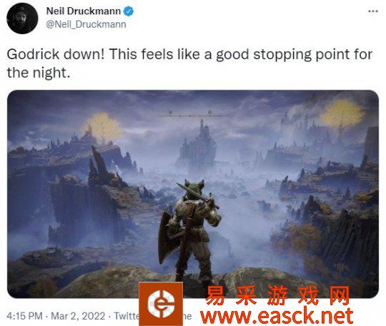 顽皮狗尼尔晒《艾尔登法环》截图 沉迷游戏中
