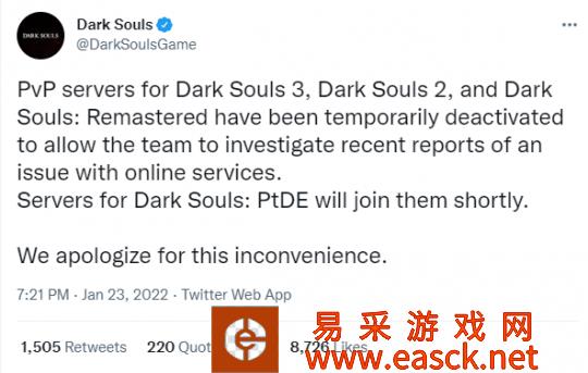 受恶意漏洞影响 《黑暗之魂》在线服务器被关闭