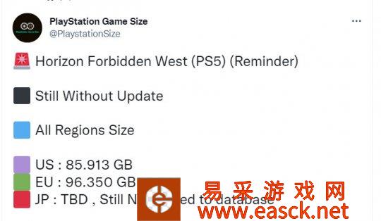 《地平线：西部禁域》PS5超大 至少准备好100GB空间