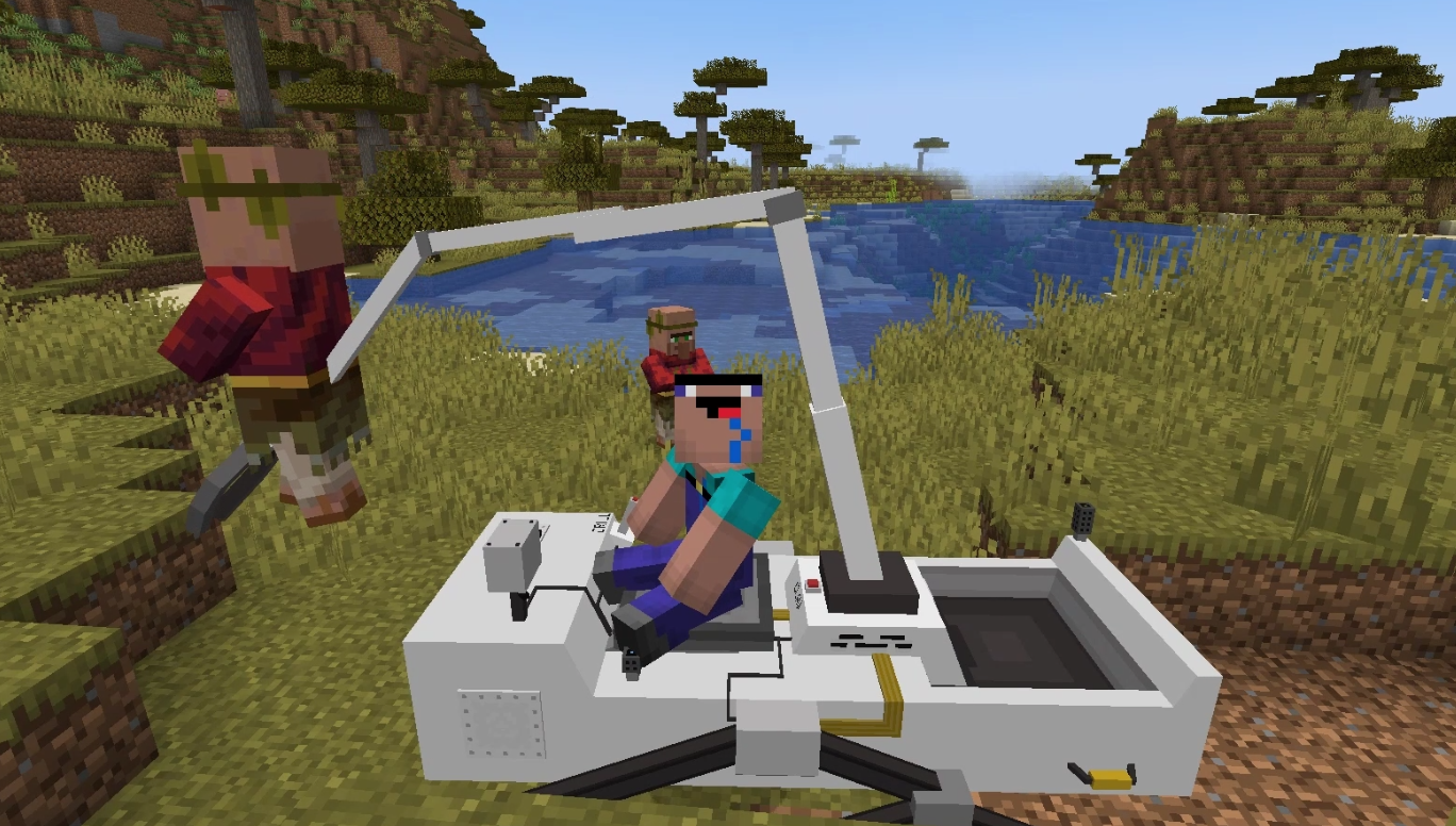 魔哒我的世界能自动挖掘和抓村民的太空车#魔哒#我的世界