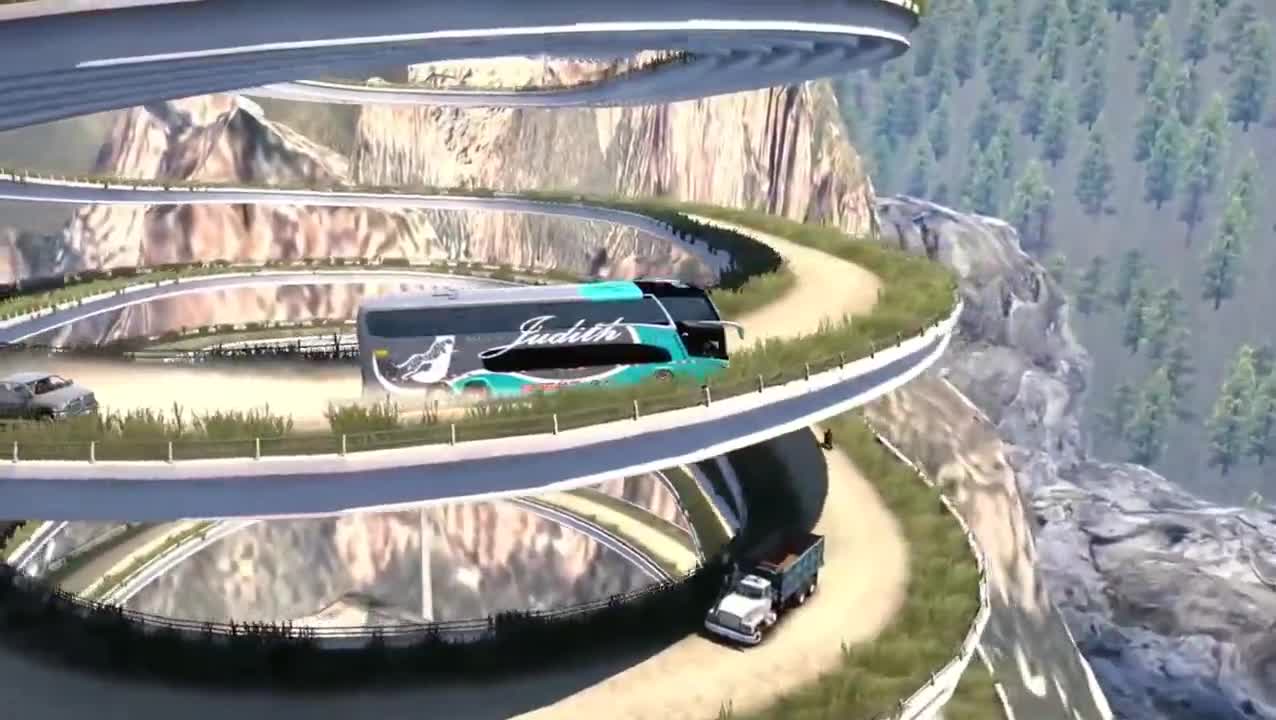 没有护栏，没有任何支撑点，大巴车司机终于开到山顶 