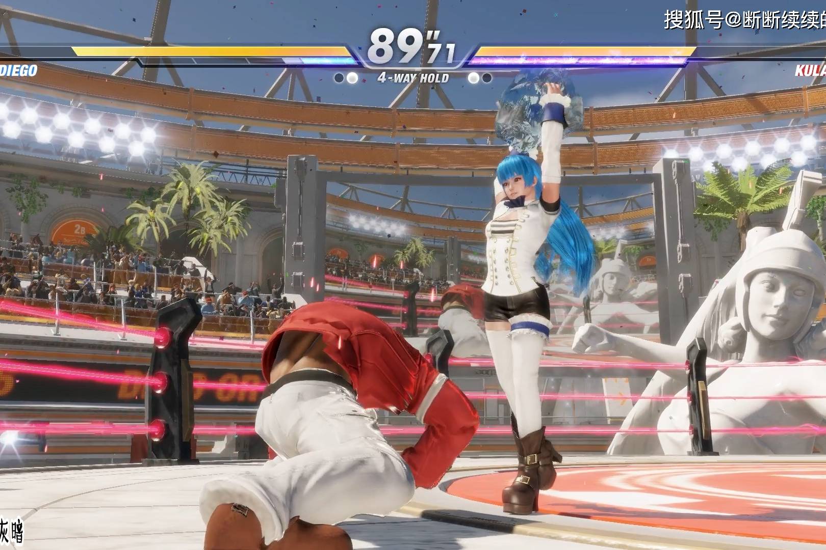 死或生6，七枷社VS库拉，库拉拿起大冰块往下砸