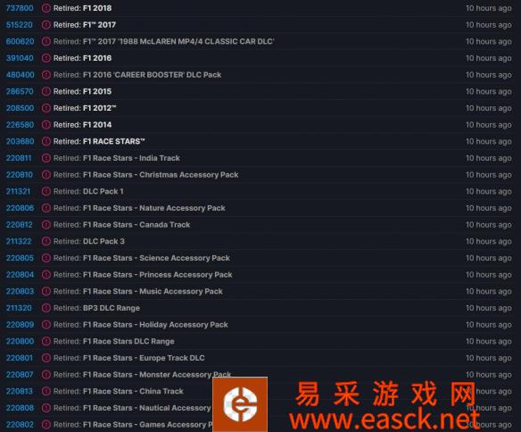 Steam下架多款《F1》赛车游戏 应发行商请求停售