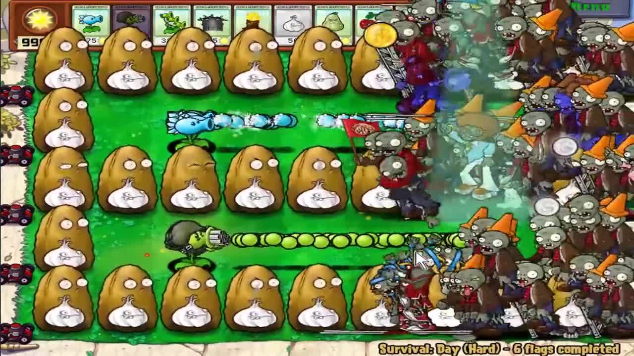 臭蒜将僵尸汇集起来，豌豆射手统统消灭