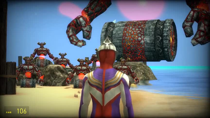 火焰怪兽带着他的孩子来到了海边，迪迦奥特曼要怎么办？