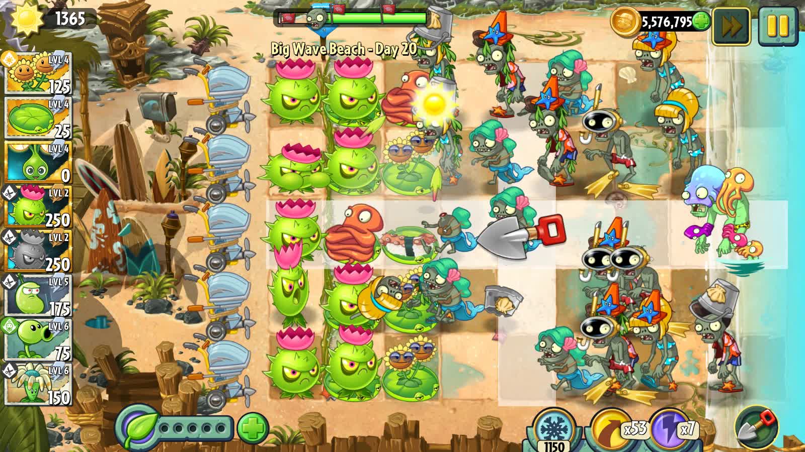 大海解说植物大战僵尸国际版：导向蓟追踪攻击，可以打中潜水僵尸