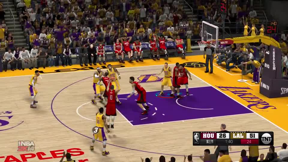 湖人VS火箭第三节，埃里克\-戈登战斧劈扣，安东尼飞身补扣