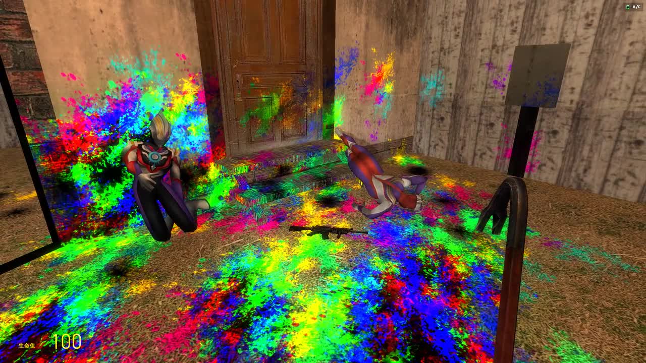 迪迦和欧布奥特曼在密室门口受伤了，现场不堪入目