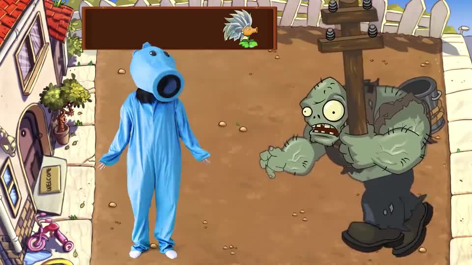 向日葵被巨人僵尸追赶！召唤超级豌豆对战僵尸