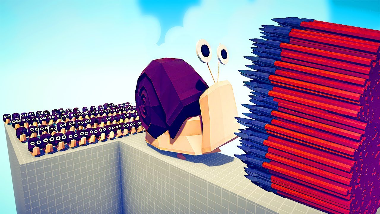 TABS全面战争模拟器：疯狂的100只巨型小蜗牛VS所有派系的勇士#全面战争模拟器