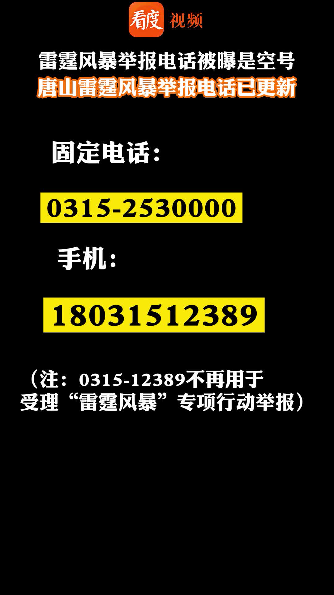 唐山雷霆风暴行动举报电话已更新 ：固定电话：，手机：