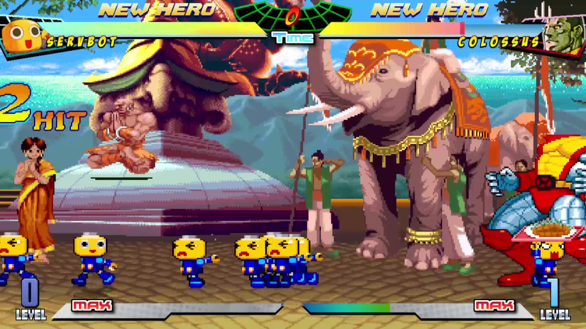 漫威英雄对卡普空，哥布VS红浩克，一群举盘子的小机器人跑过