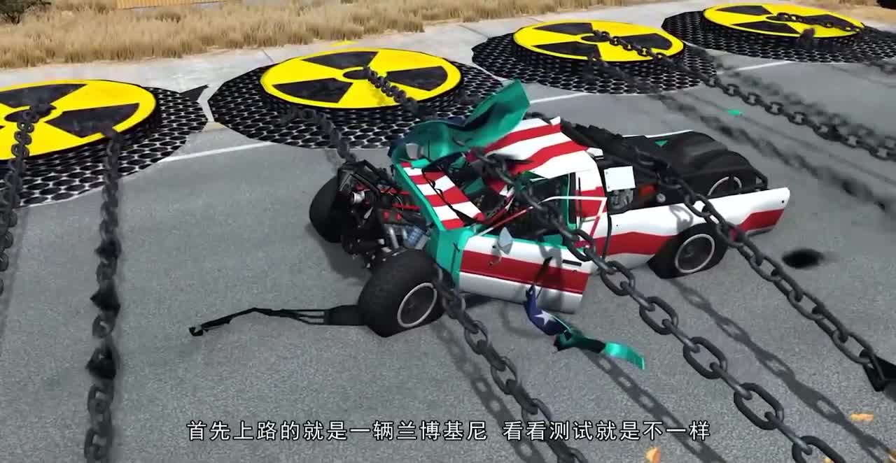 3D模拟车祸！汽车超速通过正在下降的铁链！结局看得背后发凉