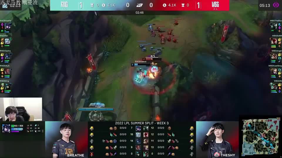 各解说看WBG对战RNG，呼吸哥2级被迫单杀TheShy，Uzi直呼世一上！