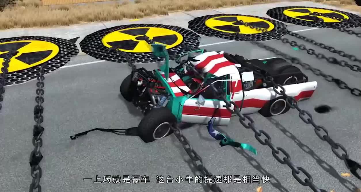 3D模拟车祸！汽车超速通过正在下降的铁链！结局看得人背后发凉