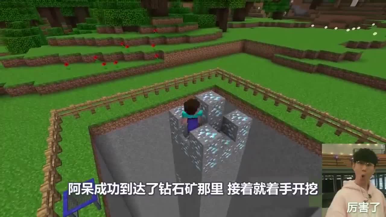 我的世界：阿呆纵身跳过火海，原来对面有大堆的钻石矿！