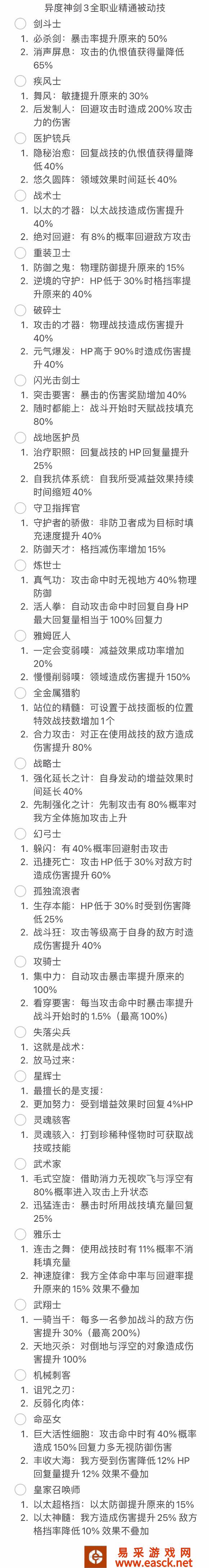 异度之刃3全职业被动技能效果总结