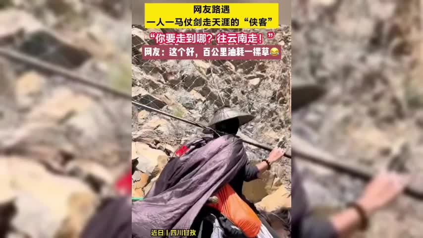 武侠小说成现实了，网友偶遇一人一马仗剑走天涯“侠客”，网友：这个好，百公里油耗一捆草