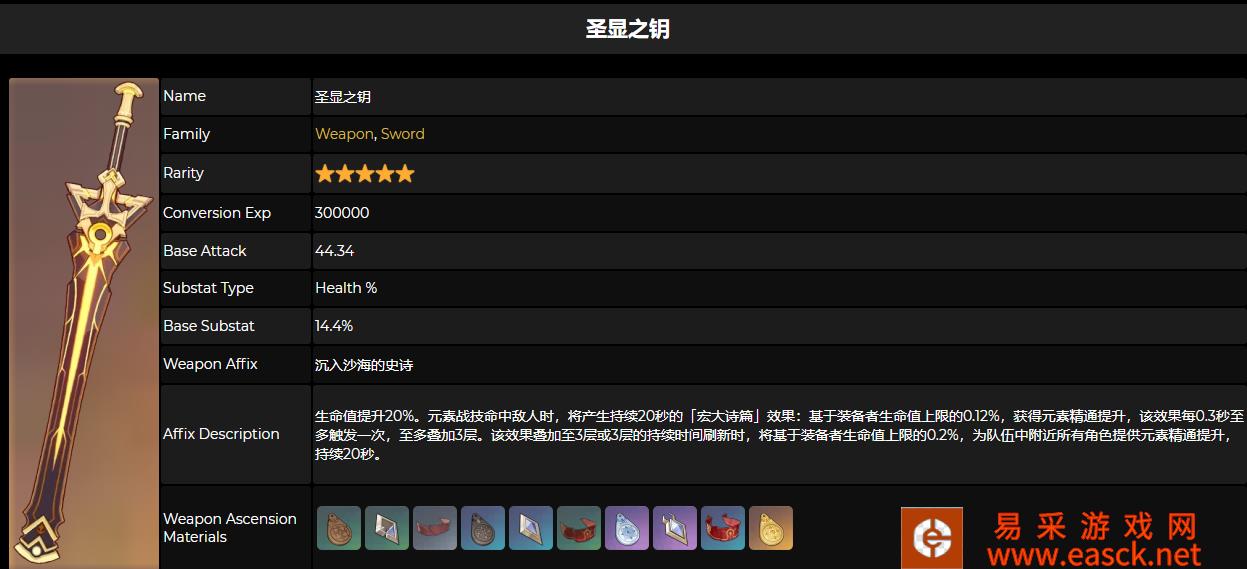 原神圣显之钥属性详解 圣显之钥满级属性一览