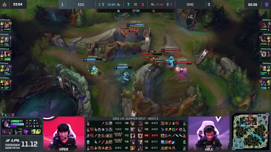 EDG vs OMG第二局：三线全面压制，EDG双C纷纷完成单杀