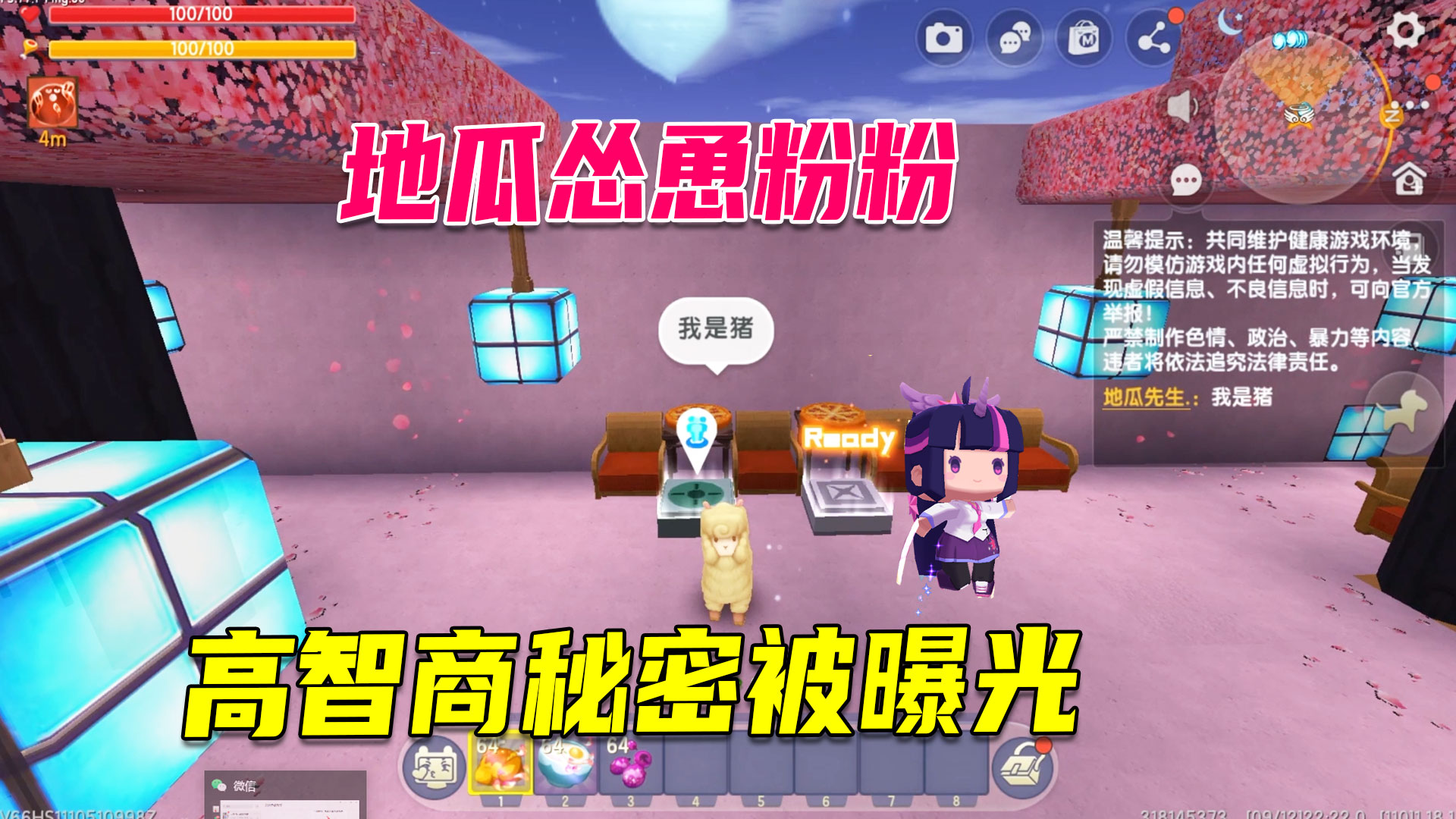 迷你世界：地瓜忽悠粉粉变成猪，瓜瓜的高智商秘密被曝光#迷你世界#沙盒游戏