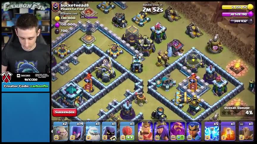 骑士解说：部落冲突Carbonfin玩石头女巫流，老套路离不开闪震