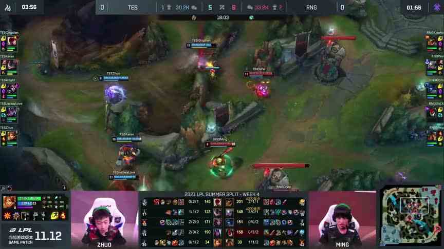 TES vs RNG第一局：小虎两次单杀晴天通关上路，卡萨兰博大招抢龙