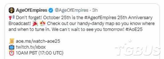《帝国时代》系列25周年纪念直播明日凌晨1时举办