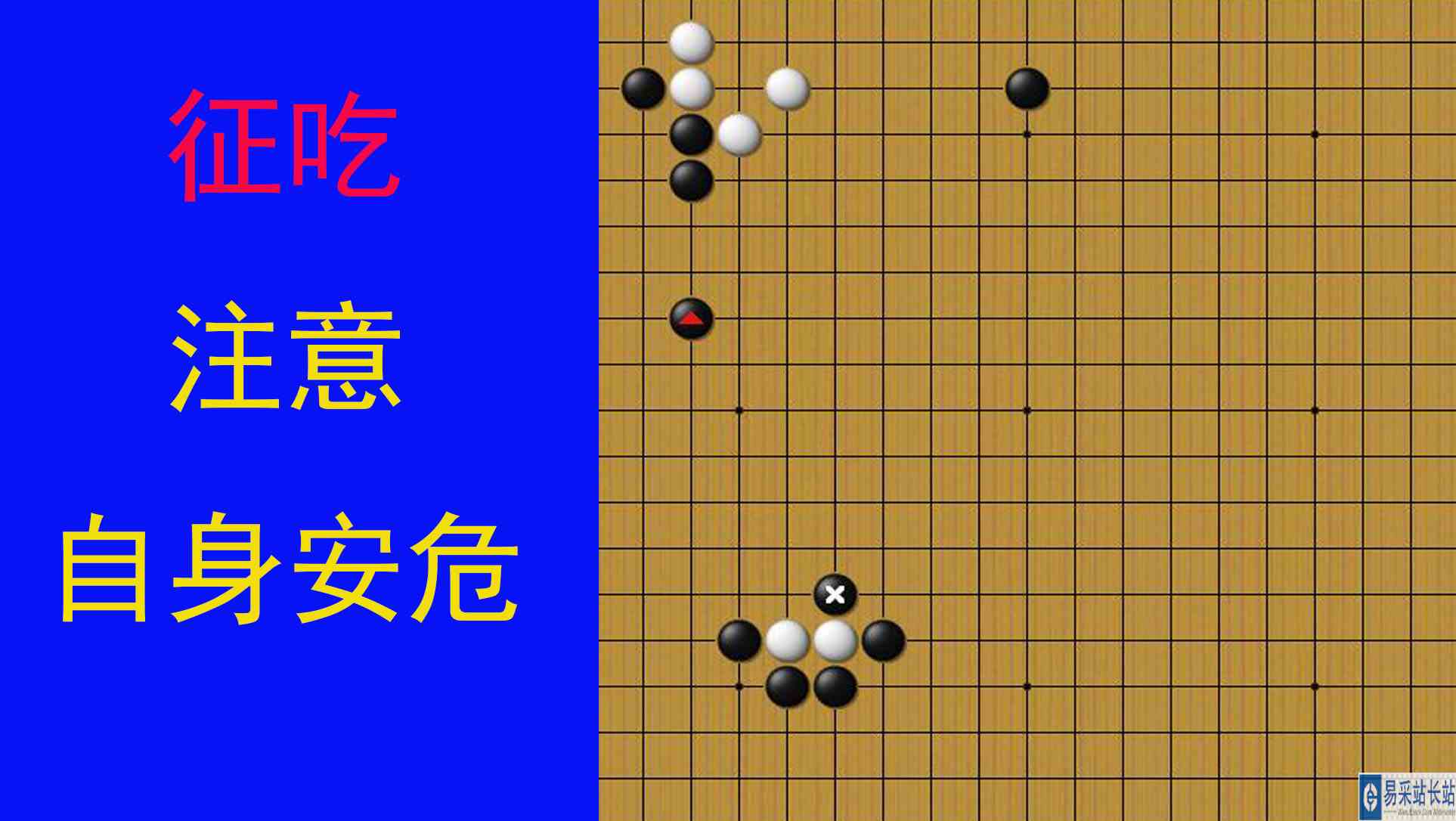 征吃是效率很高的吃子的方法，要根据具体的棋形，注意打吃的方向