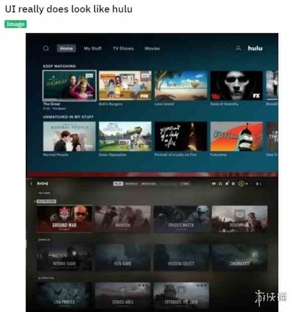 抄袭?玩家发现《COD19》UI与流媒体网站Hulu极为相似
