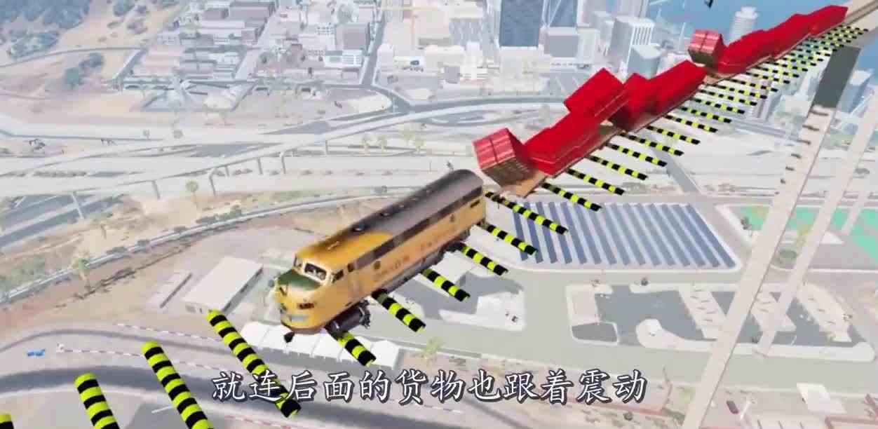 高速列车通过空中减速带会怎样？3D动画模拟，刺激不会停！