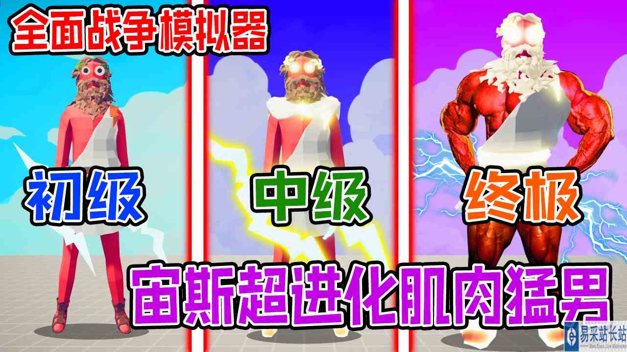 全面战争模拟器：宙斯超进化肌肉猛男vs各派系神族战士#全面战争模拟器#全面战争