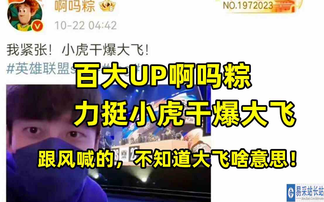 百大UP啊吗粽力挺小虎干爆大飞：跟风喊的，不知道大飞啥意思