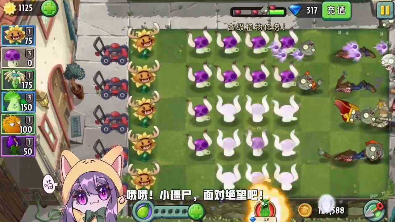 植物大战僵尸：小妹的报复！满屏的小喷菇，小僵尸太难了！