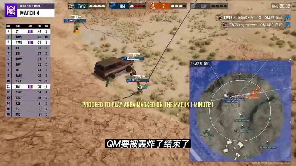 PGC总决赛，17战队首日拿下两鸡豪取71分排名第一！