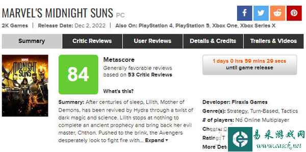 超英卡牌策略《漫威暗夜之子》Metacritic评分84分