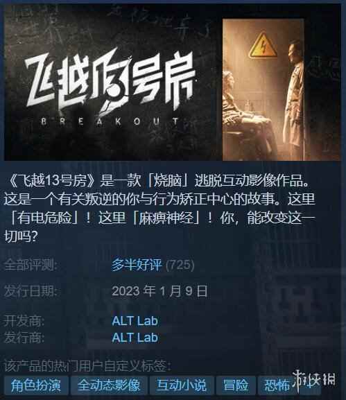 Steam特惠：烧脑游戏《飞越13号房》首发打折仅28.8元
