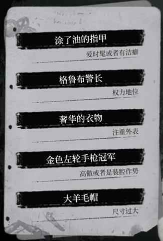 福尔摩斯觉醒重制版格鲁布警长肖像推理答案