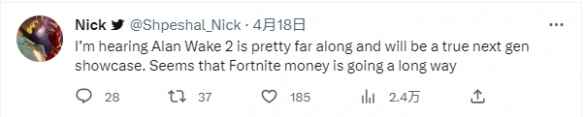 画面非常美！《心灵杀手2》将是真正的次世代游戏