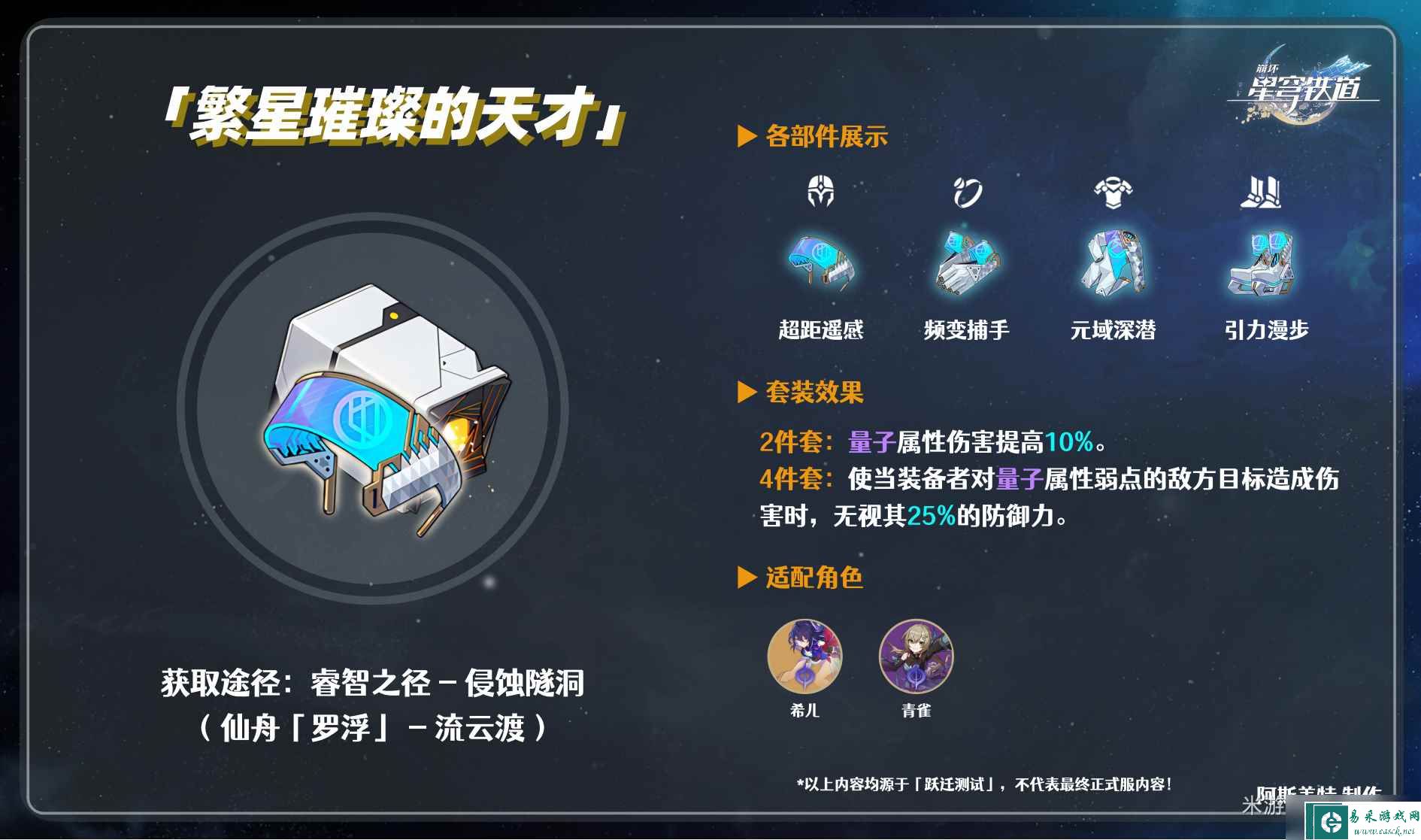 崩坏星穹铁道遗器繁星璀璨的天才怎么获得?量子套适合谁?