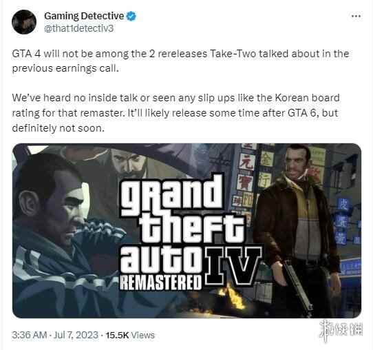 爆料:Take-Two要出两款新作 但没有《GTA4》重制版