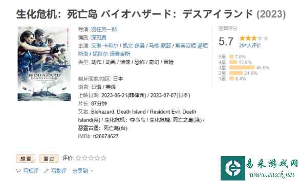 电影《生化危机：死亡岛》豆瓣5.7分！观众:毫无看点