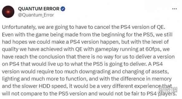 《量子误差》确认取消PS4版本 未来将登录PC平台！