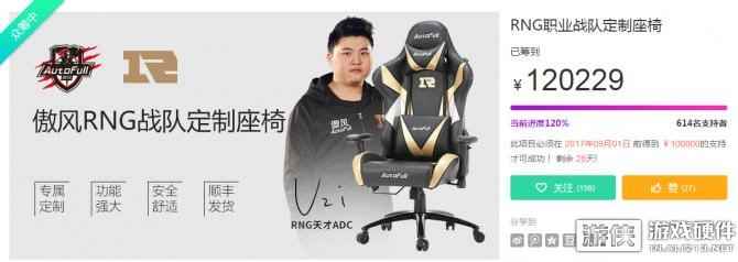 傲风RNG定制款电竞椅众筹!上线首日支持金额破12W
