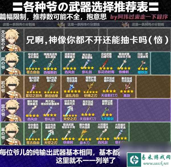 原神3.8版本全角色武器选择建议