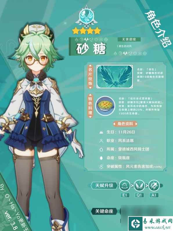 《原神》3.8版砂糖阵容搭配与出装指南